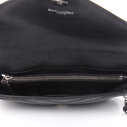 Saint Laurent Sheepskin Matelasse Chevron Monogram College Chain Wallet Black 5 of 18
