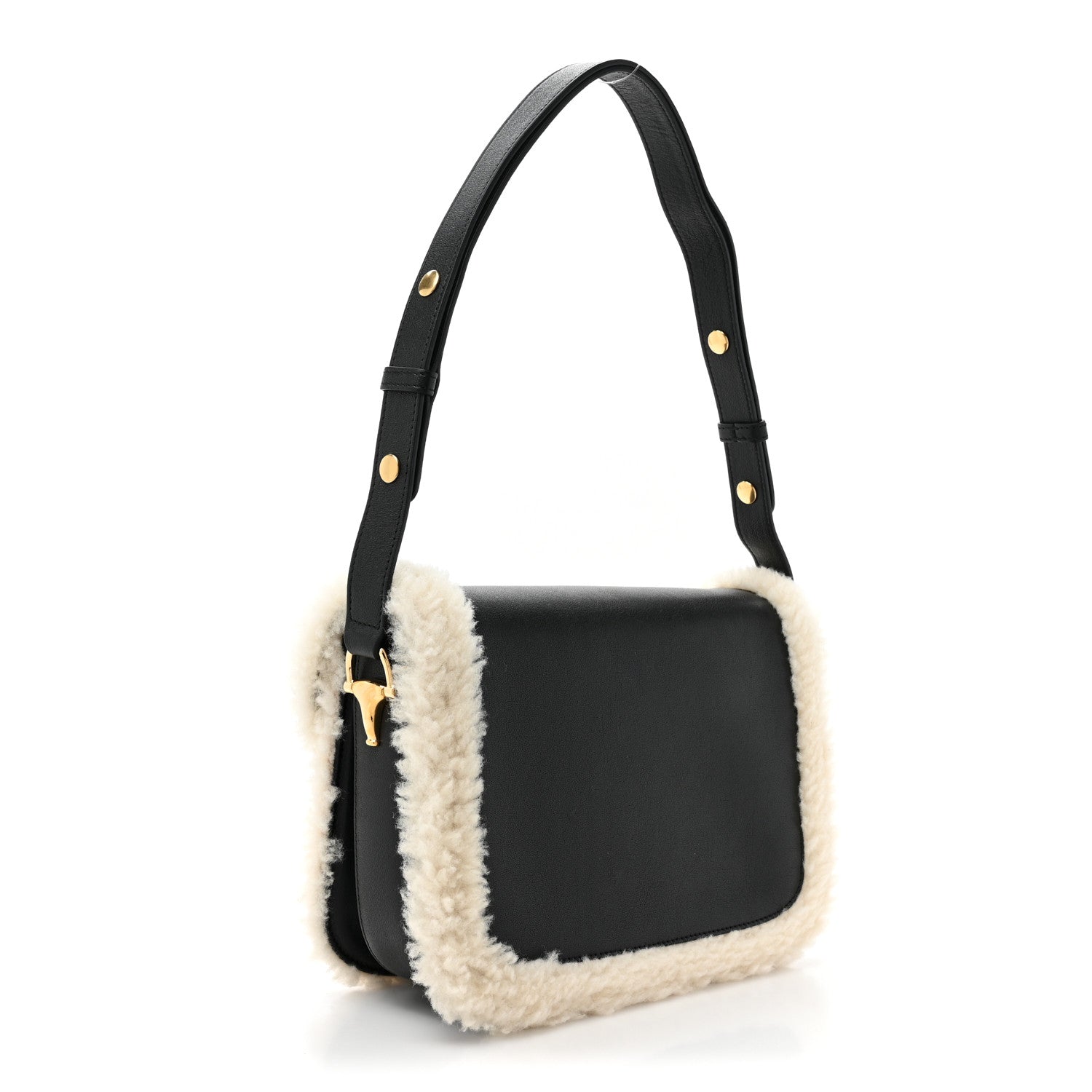Gucci Sakai Be Green Calfskin Shearling Horsebit 1955 Shoulder Bag Black 3 of 12