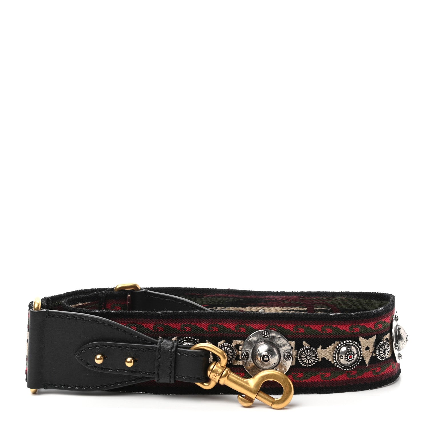 Christian Dior Canvas Embroidered Studded Bohemian Shoulder Strap Red 1 of 4