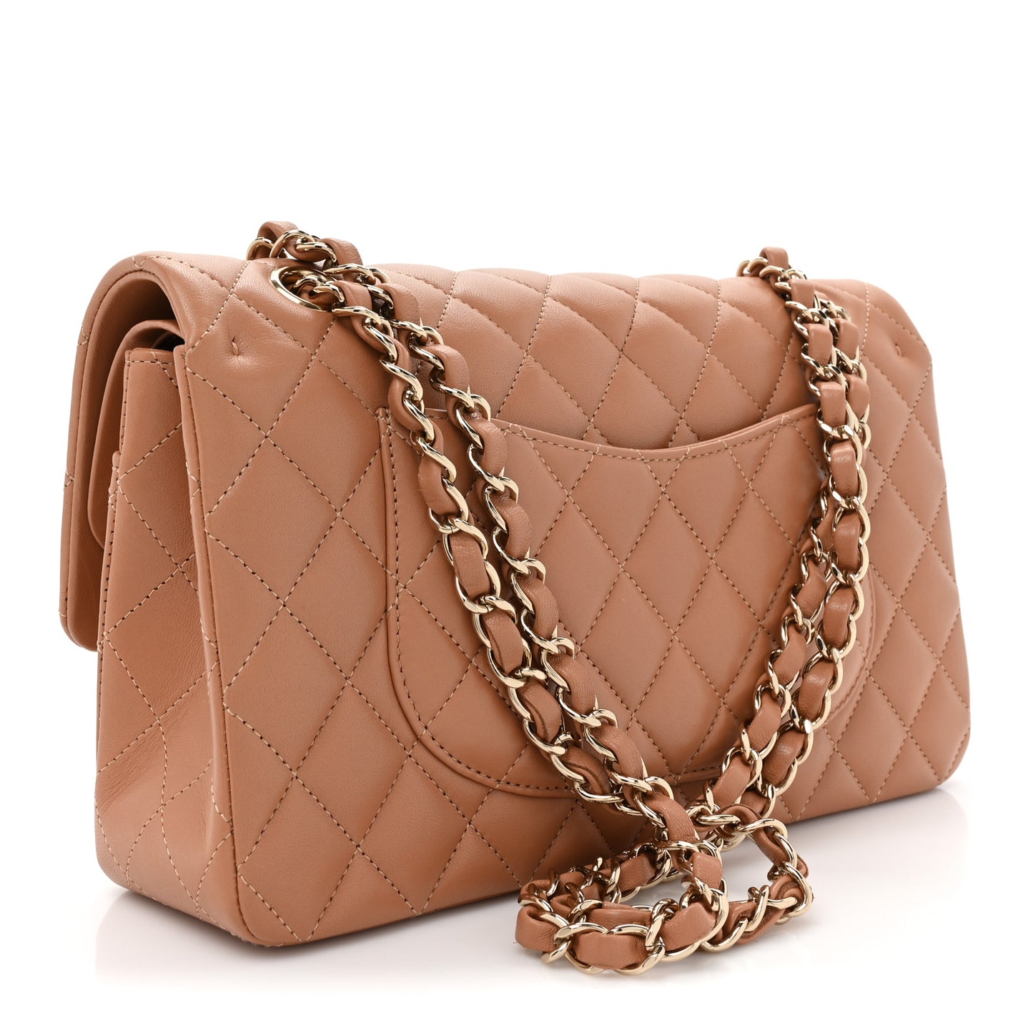 Lambskin Quilted Medium Double Flap Brown