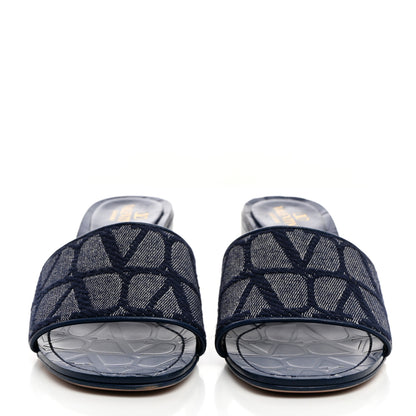 Valentino Garavani Toile Iconographe Cotton Vlogo Slide Sandals 39 Melange Denim 2 of 11