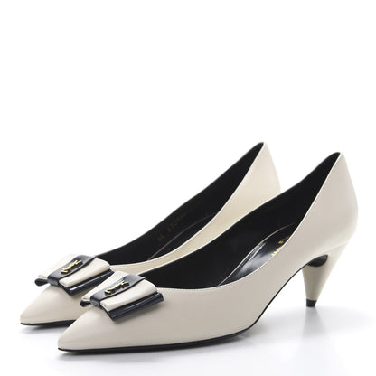 Saint Laurent Calfskin Bow Anais Pumps 38.5 White 3 of 9