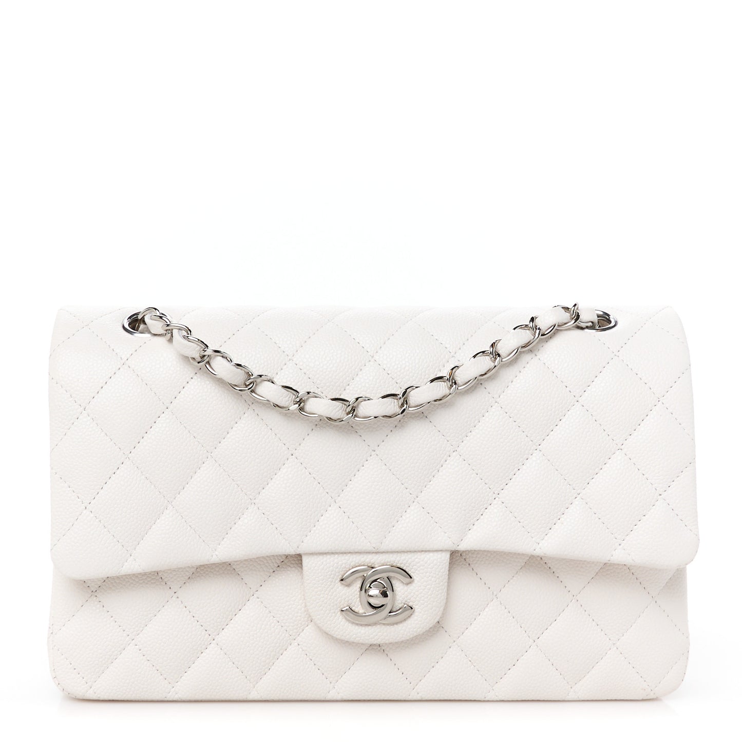 Caviar Quilted Medium Double Flap White