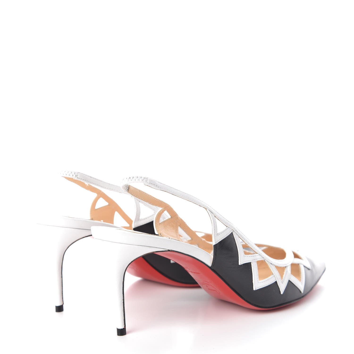 Christian Louboutin Kidskin Stellare Slingback Pumps 39 Black White 4 of 7