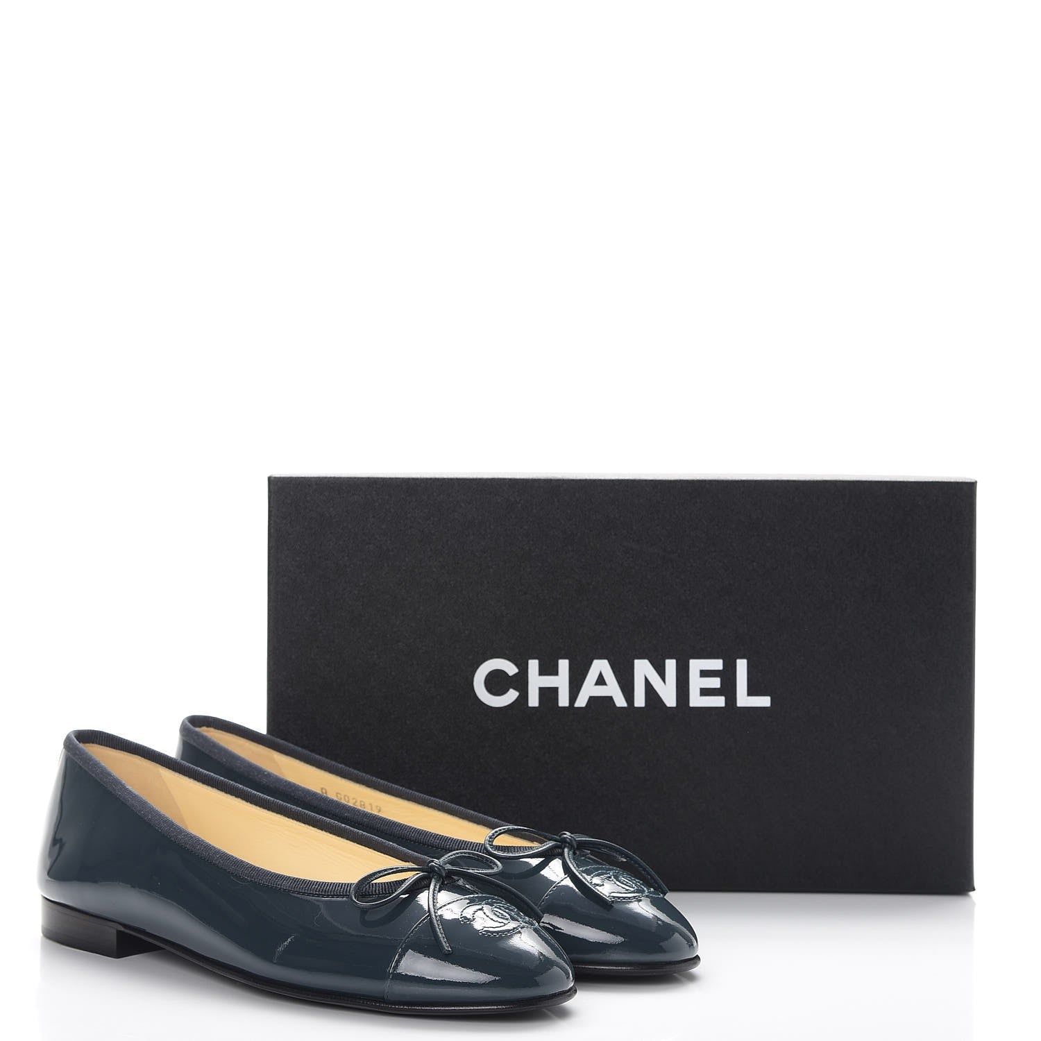 Chanel Patent CC Cap Toe Ballerina Flats 37.5 Dark Blue 10 of 10