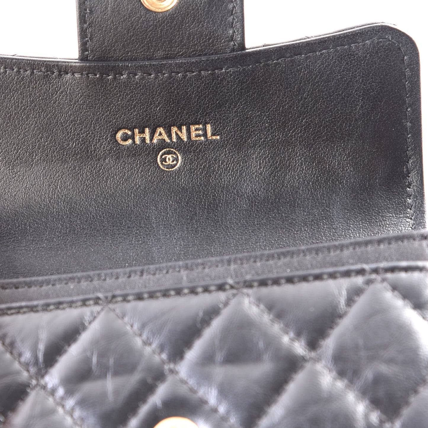 Aged Calfskin Quilted Reissue Flap Card Holder Black
