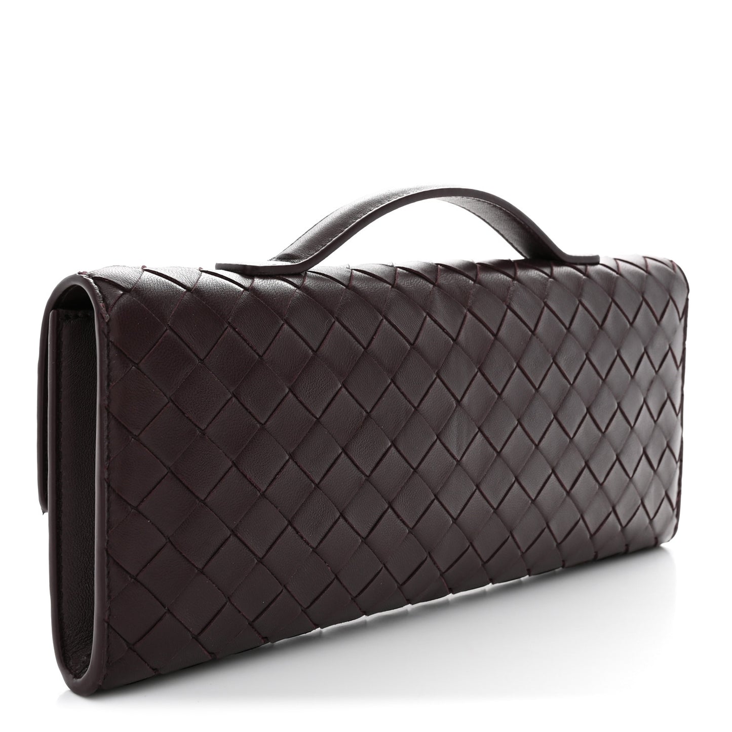 Nappa Intrecciato Long Andiamo Top Handle Clutch  Dark Barolo