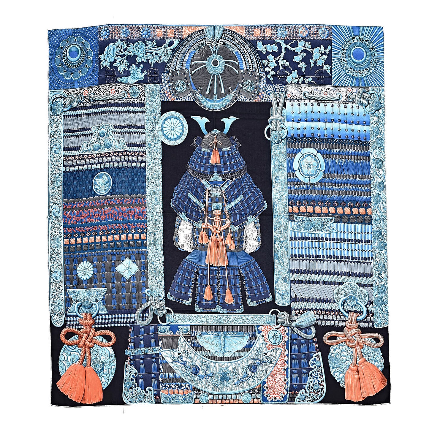 Cashmere Silk Parures De Samourais Shawl 140 Caban Bleu Ciel Saumon