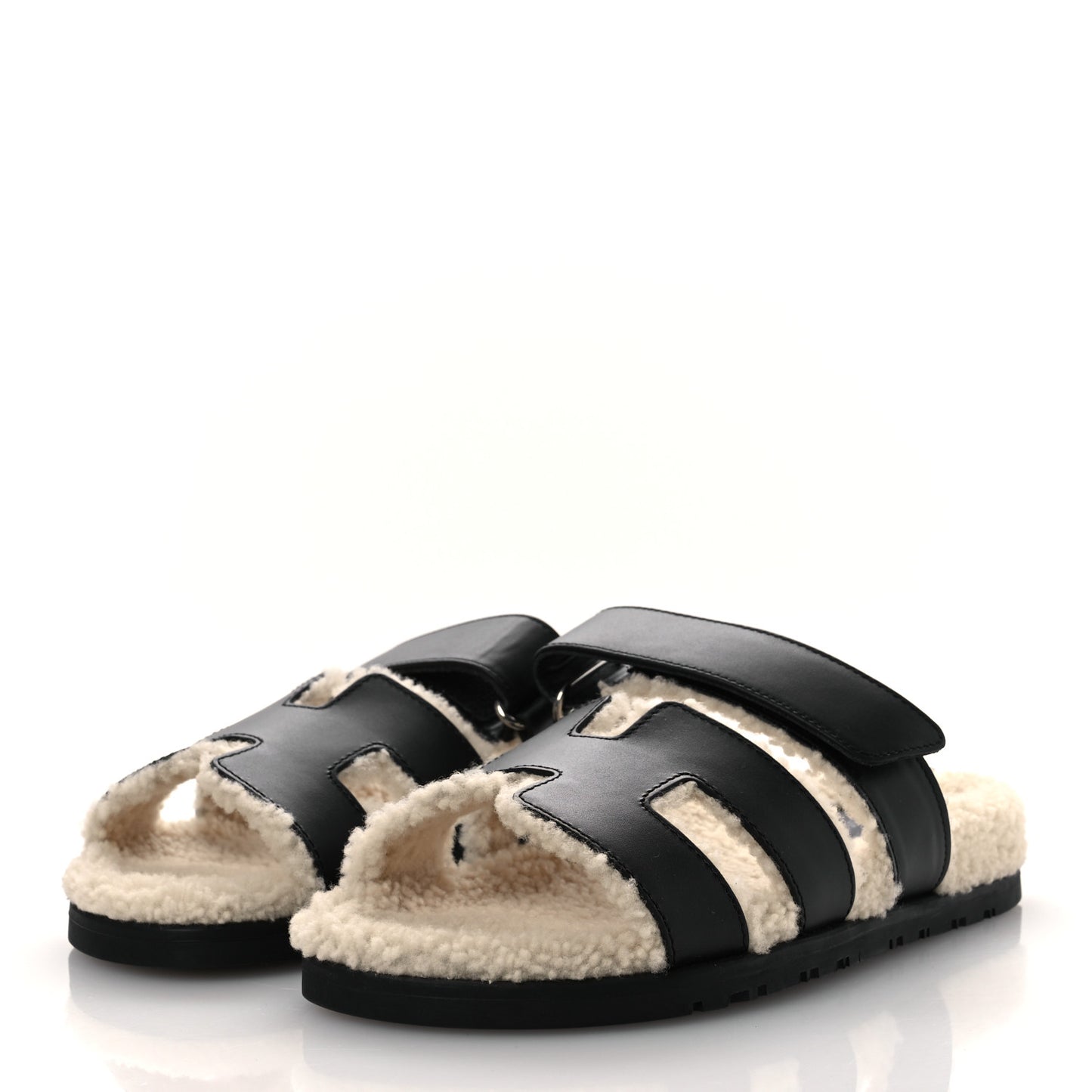 Calfskin Woolskin Womens Chypre Sandals 37.5 Black Ecru
