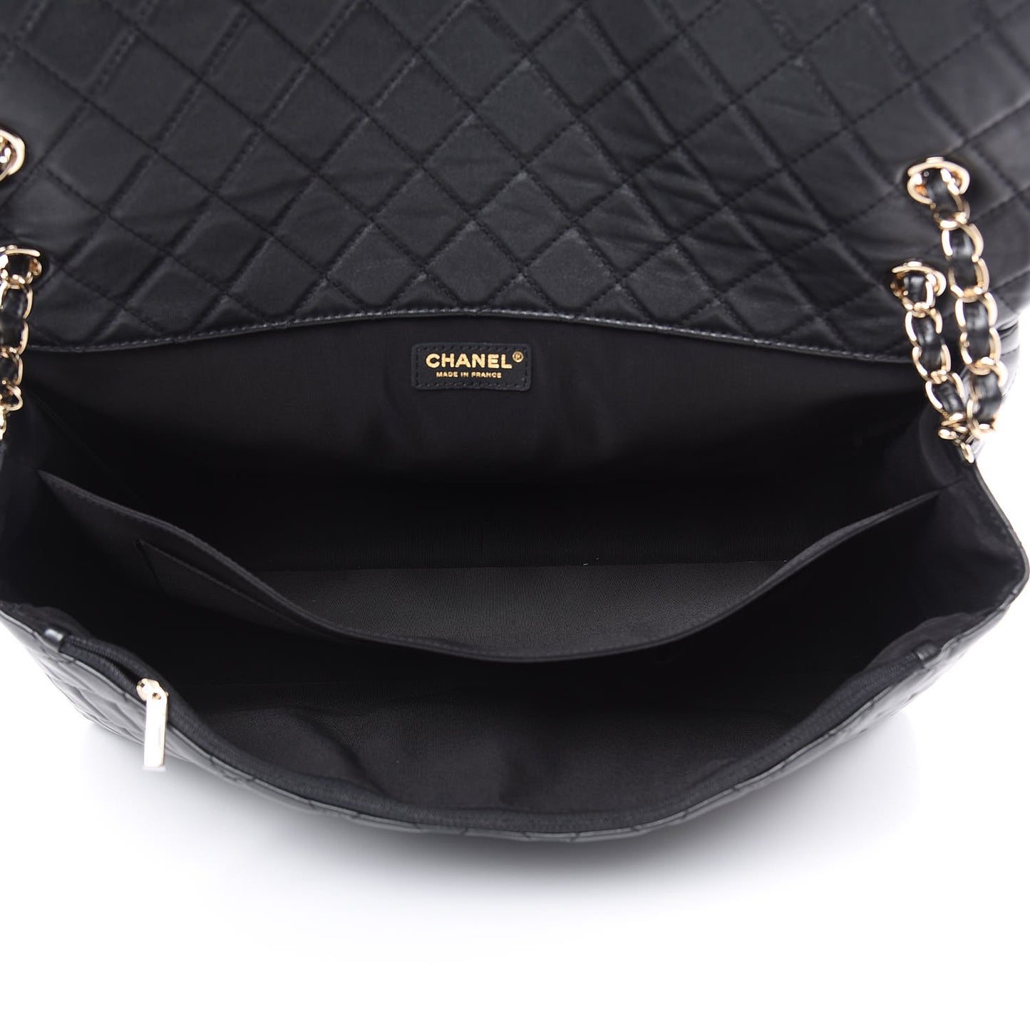 Metallized Calfskin Quilted XXL Travel Flap Bag Black