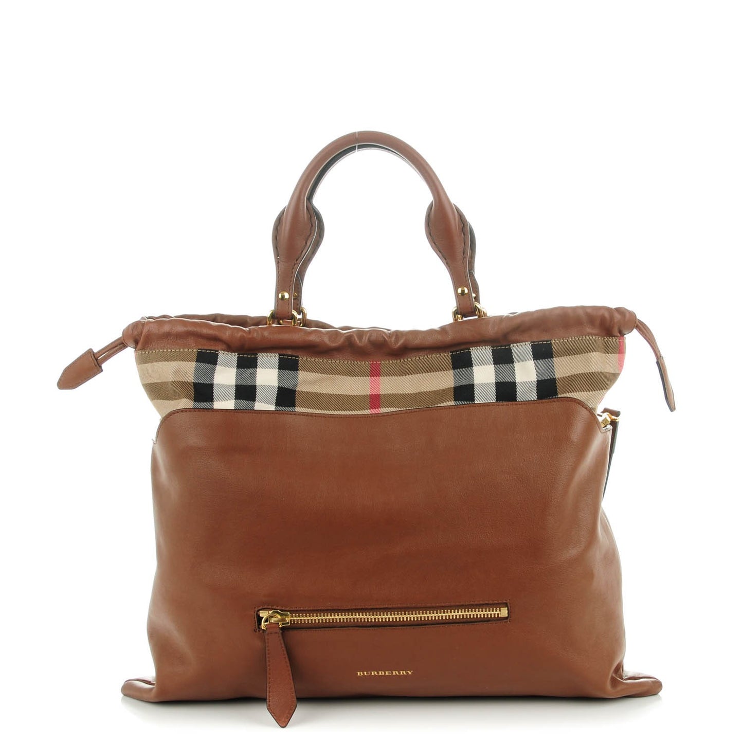 Soft Calfskin House Check Big Crush Tote Tan