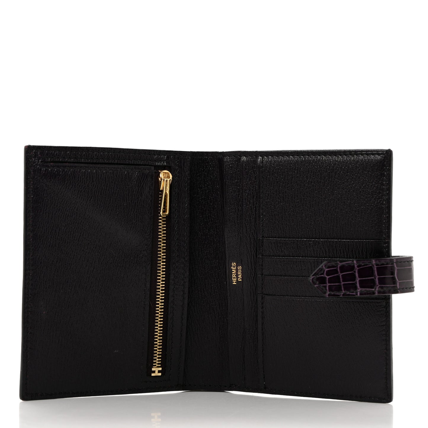 Shiny Alligator Bearn Compact Wallet Aubergine