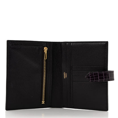 Hermes Shiny Alligator Bearn Compact Wallet Aubergine 5 of 8
