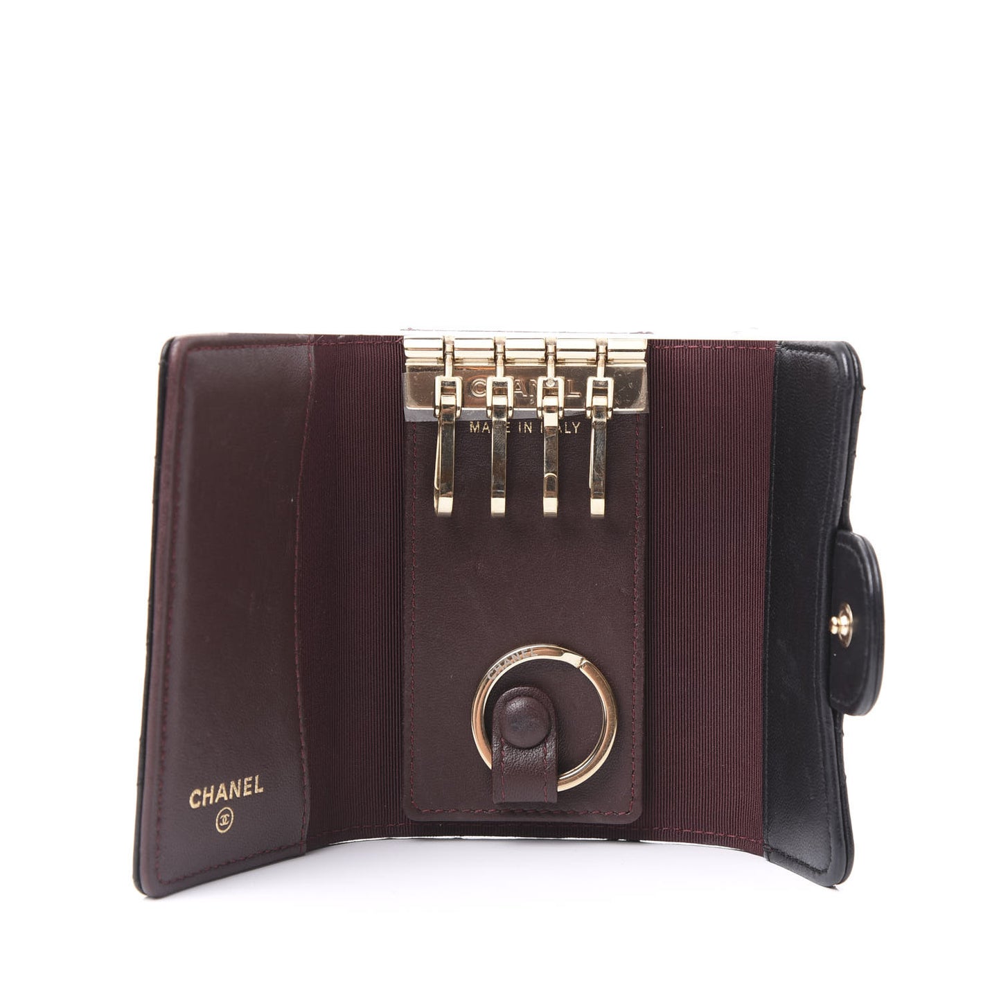 Lambskin Quilted 4 Key Holder Black