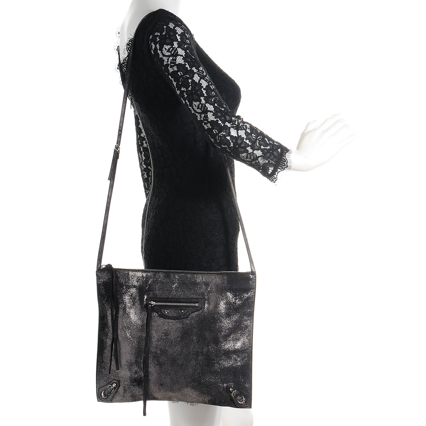 Metallic Calfskin Milkyway Ligne Papier Messenger Black