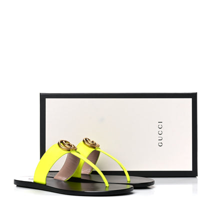 Gucci Calfskin GG Marmont Thong Sandals 37 Yellow Fluo 10 of 10