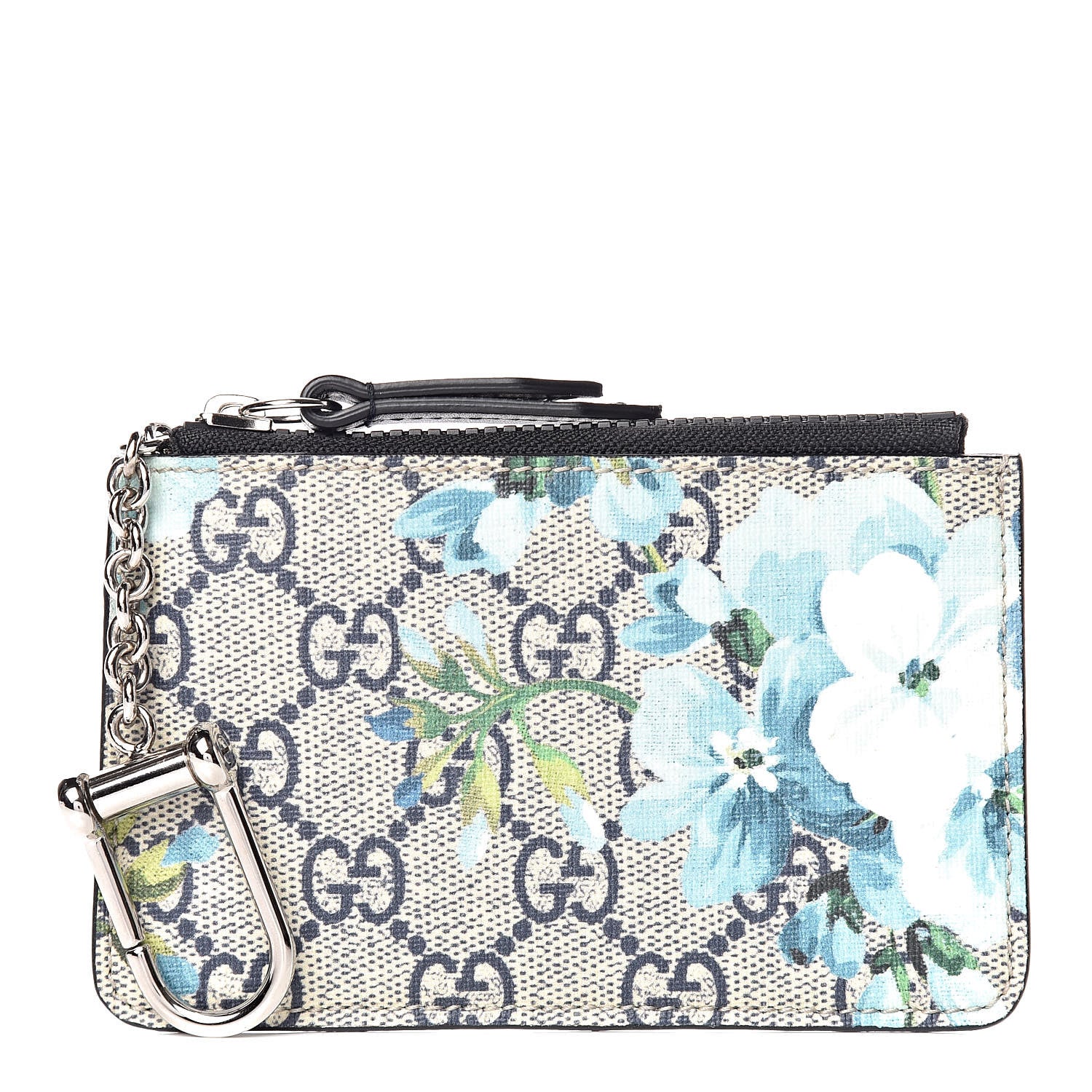 Gucci GG Supreme Monogram Blooms Key Case Beige Blue Navy 1 of 6