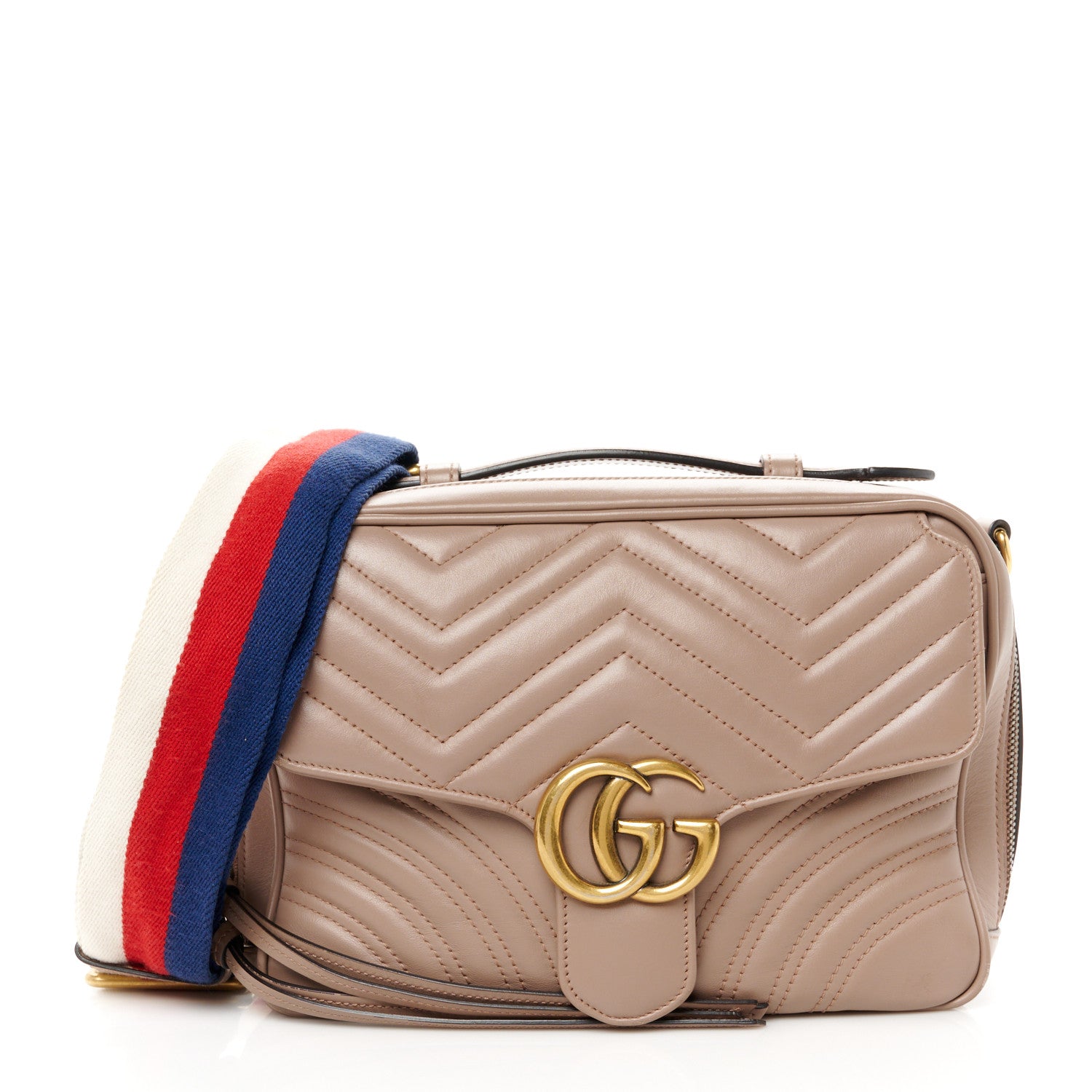 Gucci Calfskin Matelasse Sylvie Web Small GG Marmont Top Handle Shoulder Bag Porcelain Rose 1 of 13