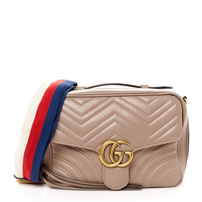 Gucci Calfskin Matelasse Sylvie Web Small GG Marmont Top Handle Shoulder Bag Porcelain Rose 1 of 13