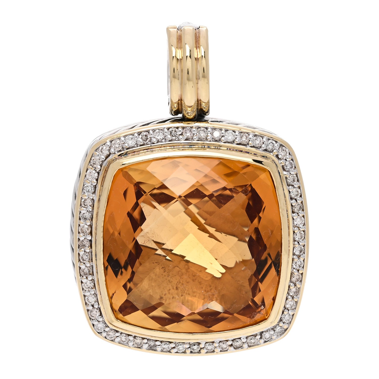 David Yurman Sterling Silver 18K Yellow Gold Diamond Citrine 20mm Albion Enhancer Pendant 1 of 3