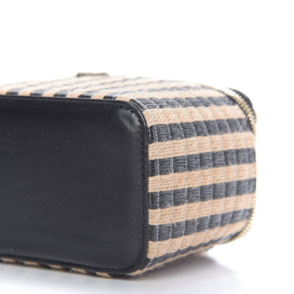 Chanel Raffia Jute Striped Small Vanity Case With Chain Black Beige 7 of 9