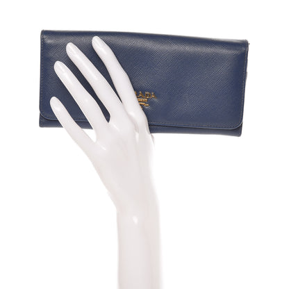 Prada Saffiano Metal Continental Flap Wallet Bleuette 2 of 13