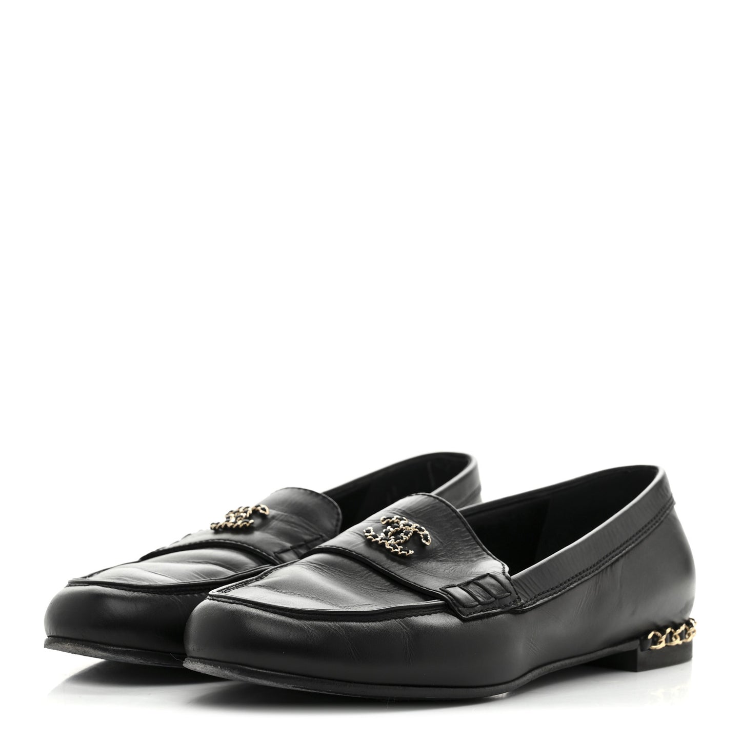 Calfskin CC Chain Mocassin Loafers 38.5 Black