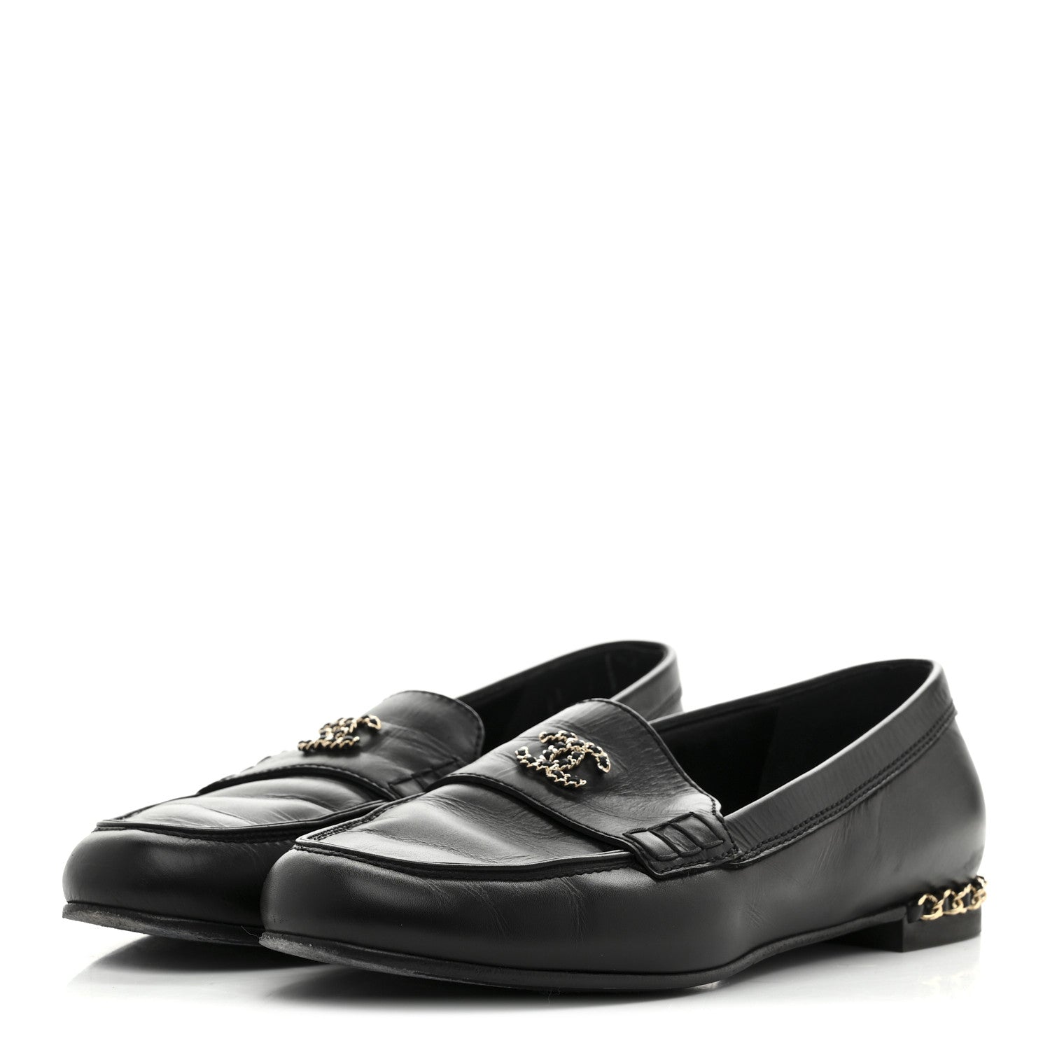 Chanel Calfskin CC Chain Mocassin Loafers 38.5 Black 4 of 9