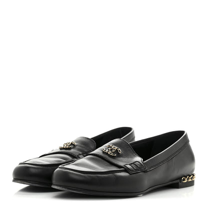 Chanel Calfskin CC Chain Mocassin Loafers 38.5 Black 4 of 9