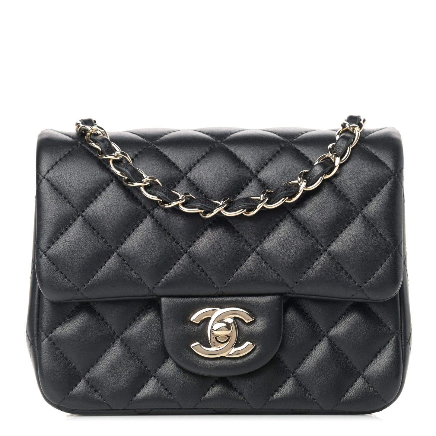 Lambskin Quilted Mini Square Flap Black