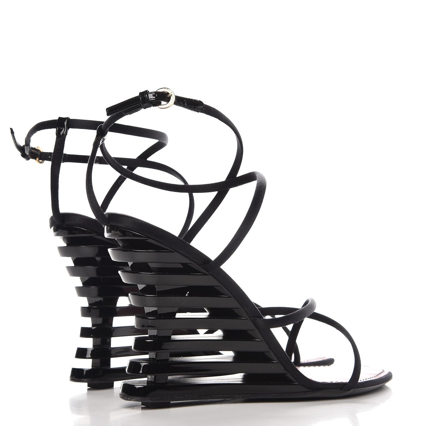 Resin Satin Wedge Sandals 39 Black
