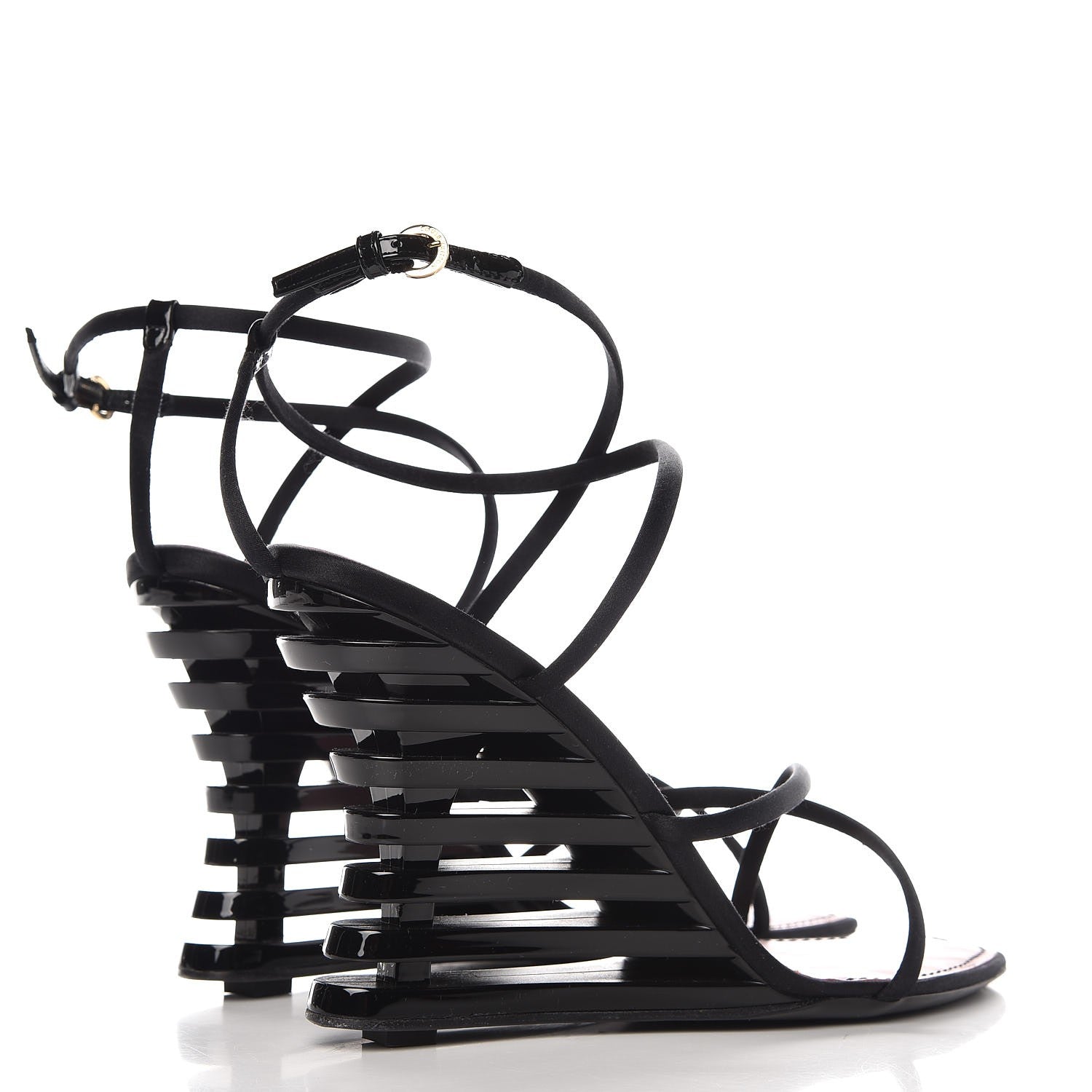 Louis Vuitton Resin Satin Wedge Sandals 39 Black 4 of 12