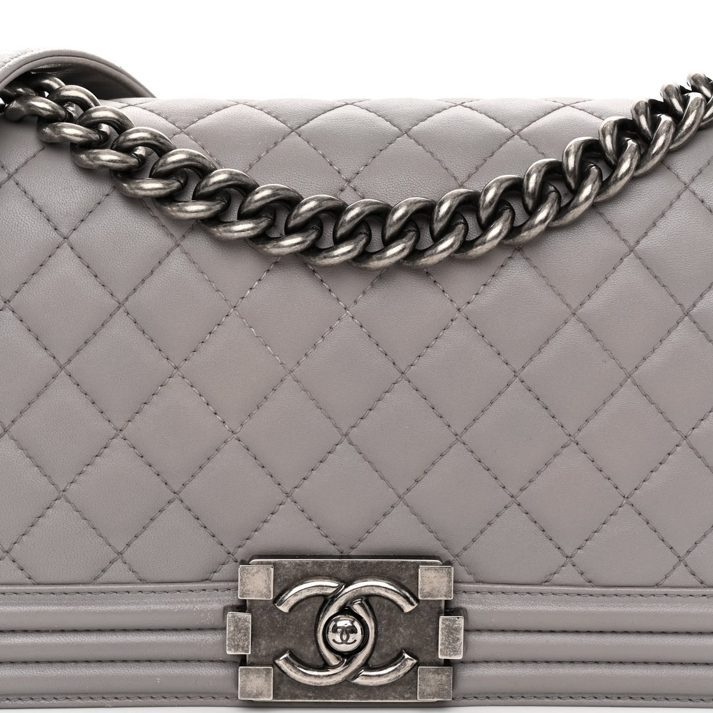 Calfskin Quilted Medium Boy Flap Grey