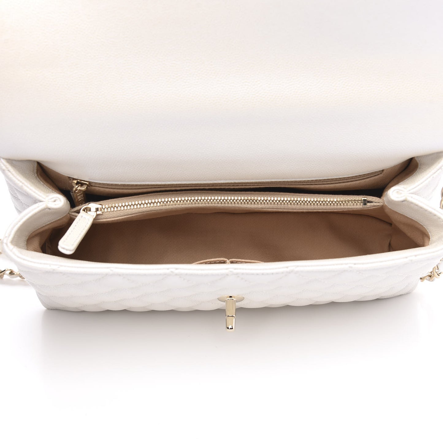 Iridescent Caviar Quilted Small Coco Handle Flap White