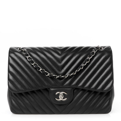 Chanel Lambskin Chevron Quilted Jumbo Double Flap Black 1 of 11