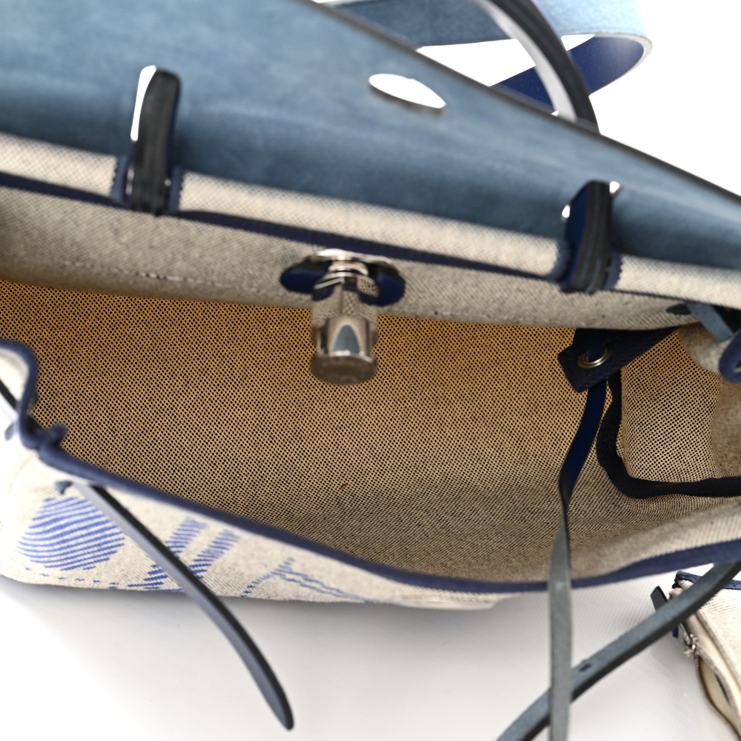 Hermes Vache Hunter Toile H Brides de Gala Herbag Zip Retourne 31 PM Bleu De France Ecru Black 6 of 11