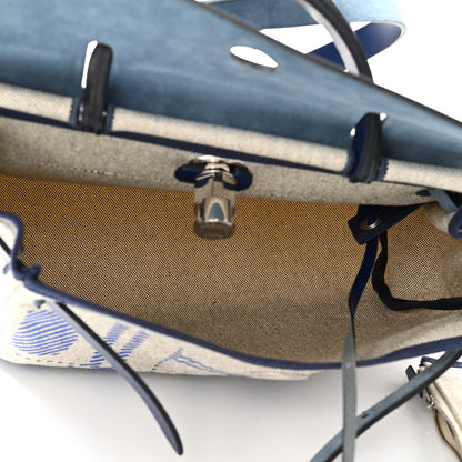 Hermes Vache Hunter Toile H Brides de Gala Herbag Zip Retourne 31 PM Bleu De France Ecru Black 6 of 11