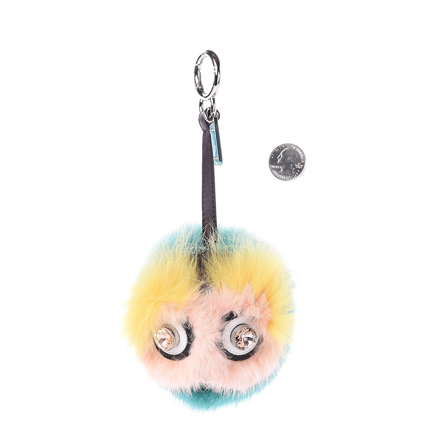 Fendi Shiny Nappa Mink Fox Fur Crystal QuTweet Dazzling Bag Bug Charm Bordeaux Seashell Multicolor 5 of 5