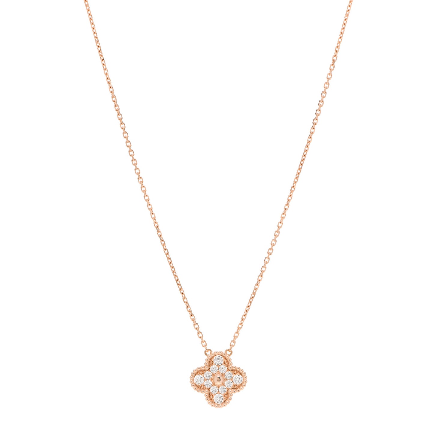 18K Rose Gold Diamond Vintage Alhambra Pendant Necklace