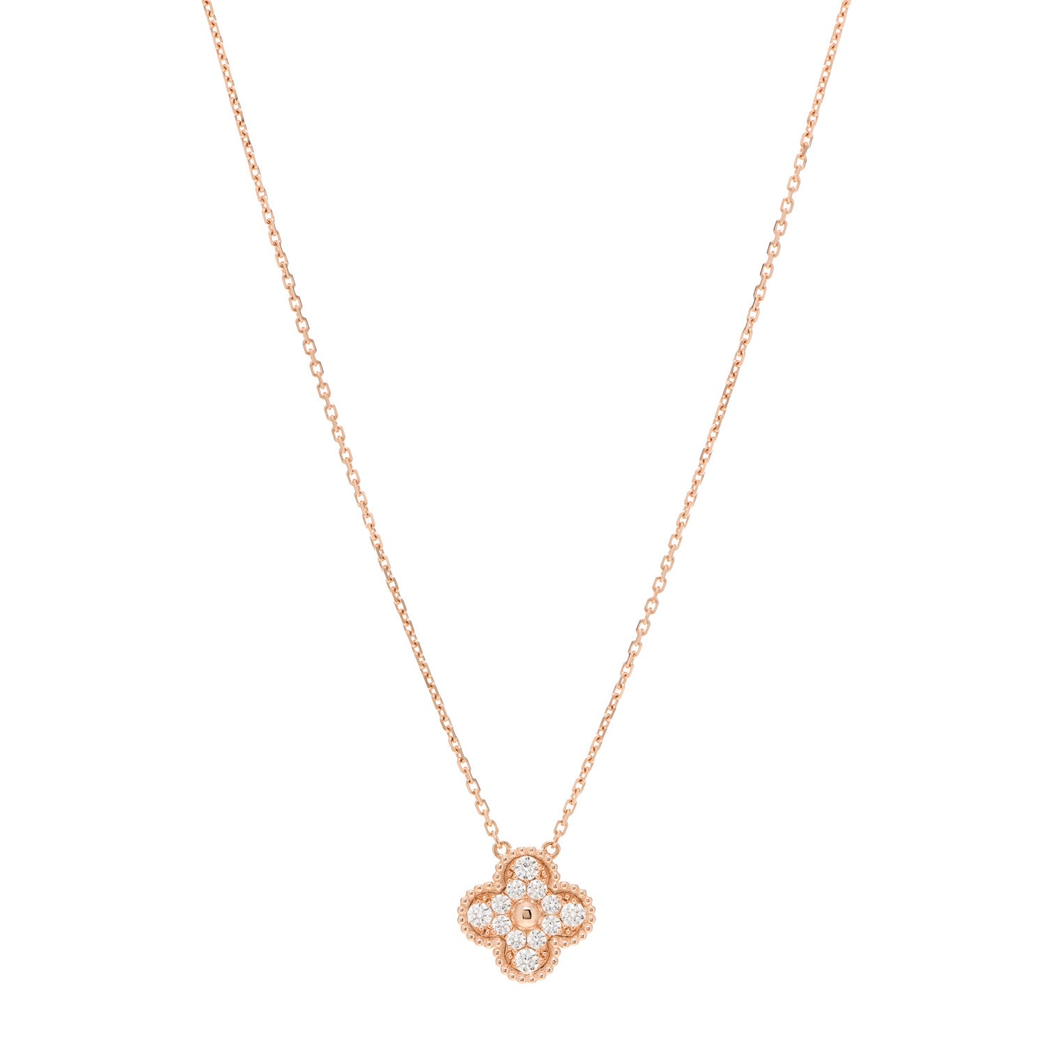 Van Cleef & Arpels 18K Rose Gold Diamond Vintage Alhambra Pendant Necklace 1 of 6
