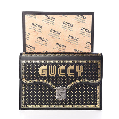 Gucci X SEGA Calfskin GUCCY Stars Portfolio Bag Black Gold 11 of 11