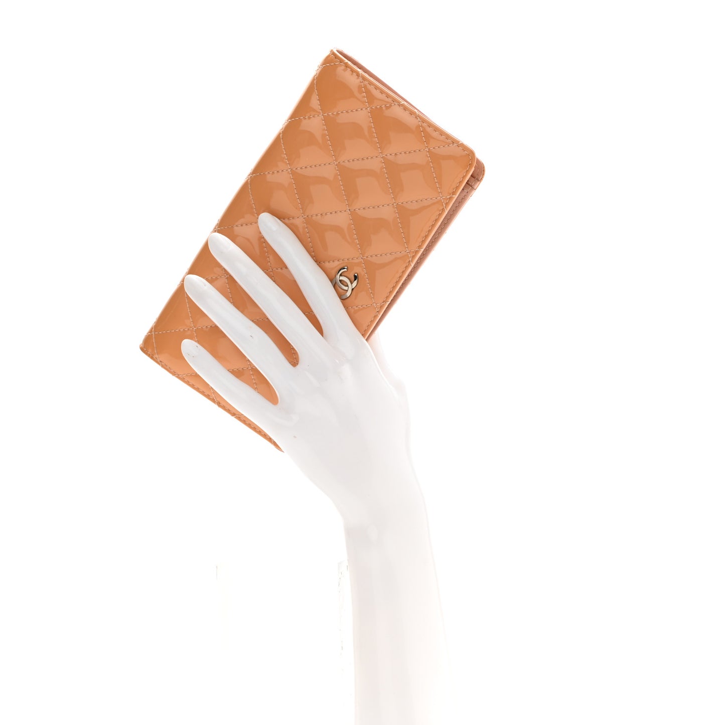 Patent Calfskin Quilted Yen Wallet Beige
