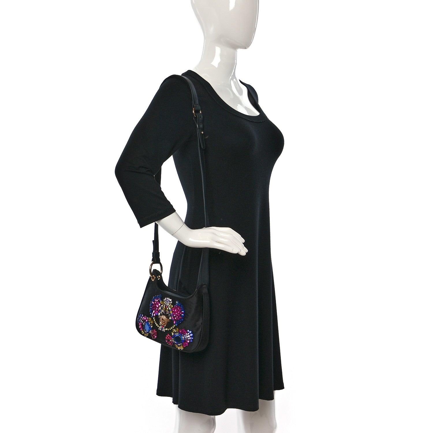 Versace Satin Crystal Embellished La Medusa Mini Hobo Bag Black Multicolor 2 of 8
