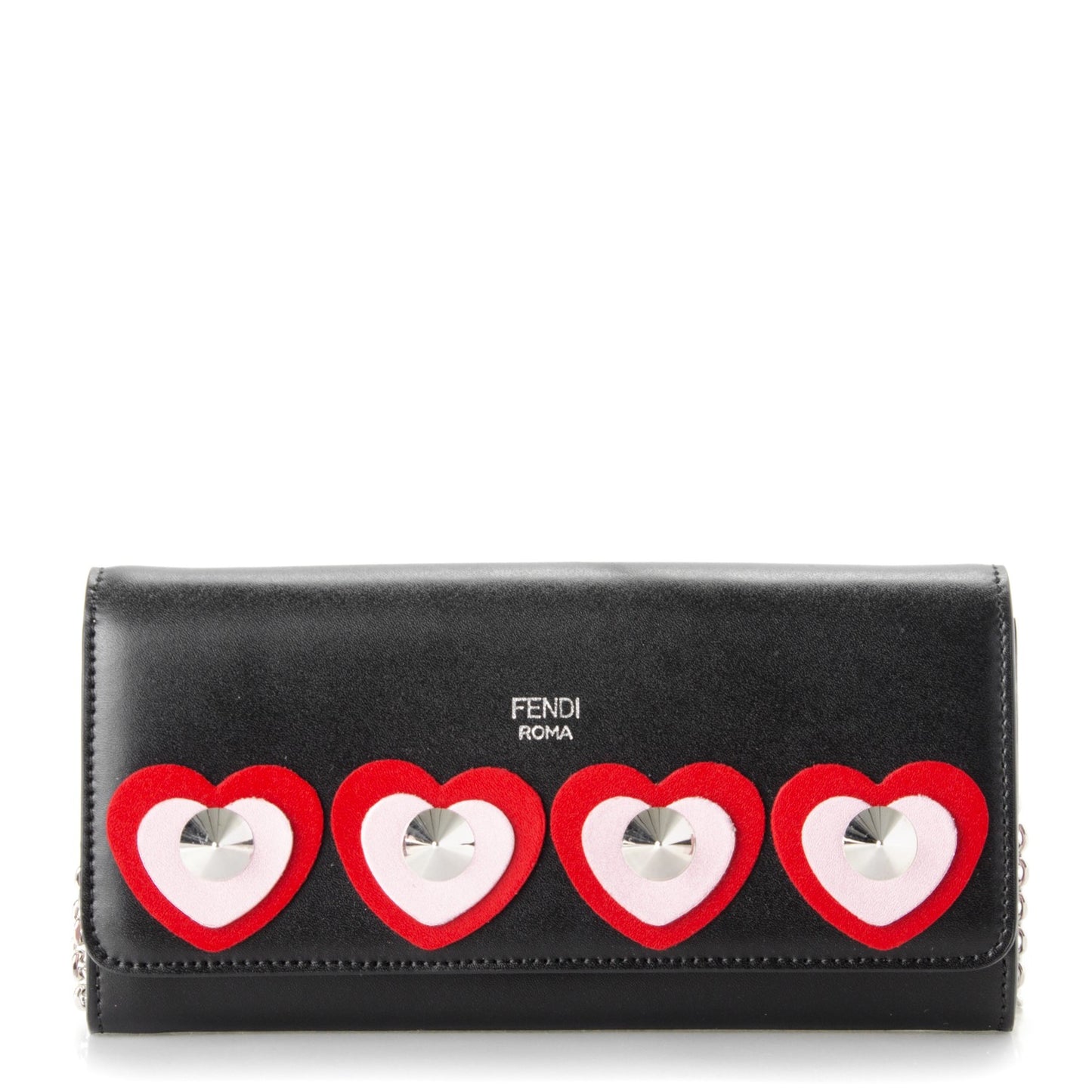 Calfskin Heart Studded Continental Wallet On Chain Black Red Peonia