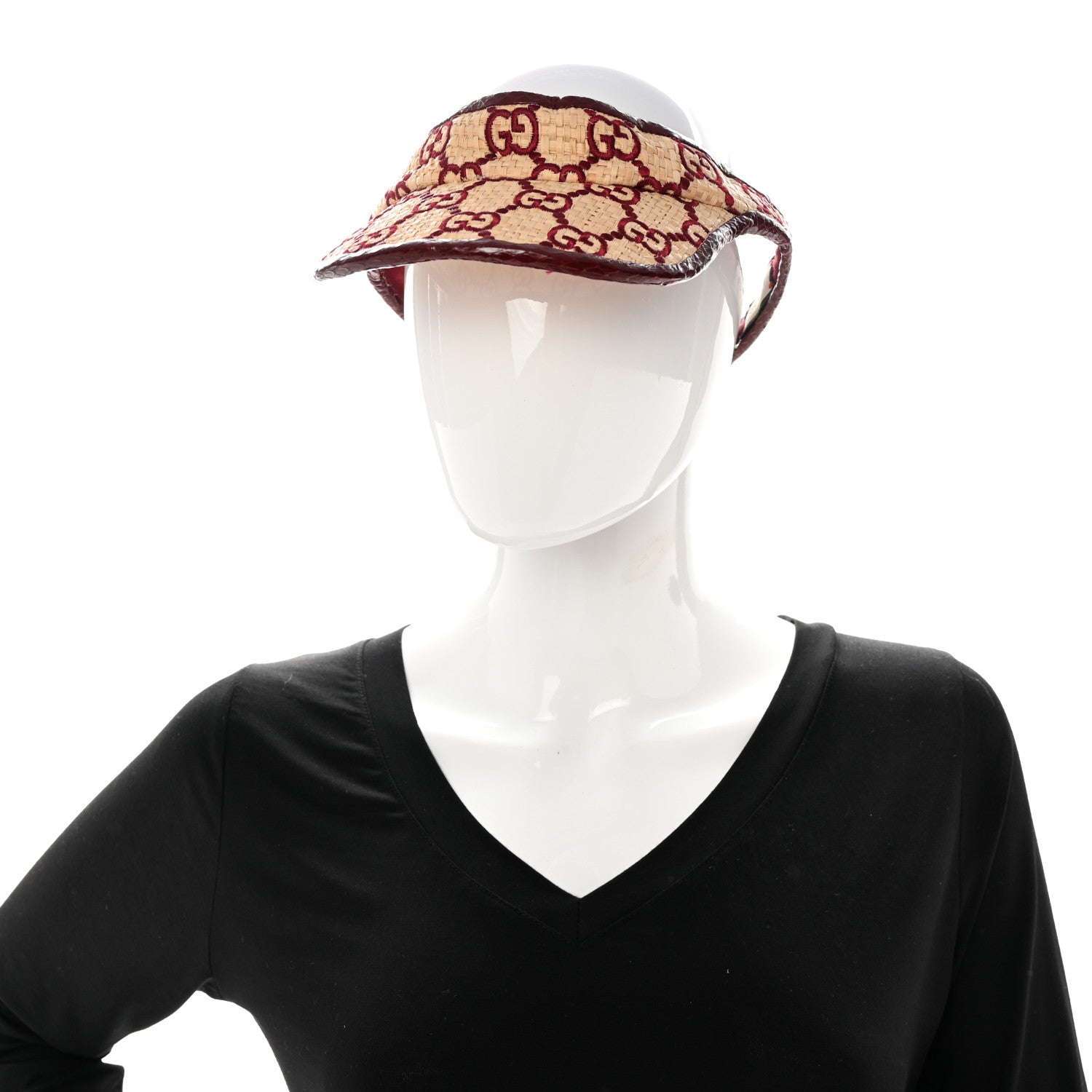 Gucci Raffia Elaphe GG Monogram Embroidered Afraa Visor M Ivory Bordeaux 2 of 12
