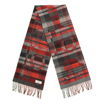 Hermes Cashmere HER-MES Tartan Muffler Rouge Vif Bordeaux Gris Anthracite 2 of 3