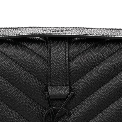Saint Laurent Grain De Poudre Textured Mixed Matelasse Triquilt Medium Monogram Monochrome Satchel Black 8 of 10