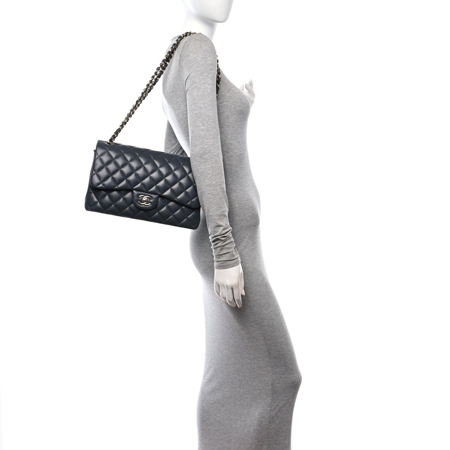 Chanel Caviar Quilted Jumbo Double Flap Dark Grey 2 of 10