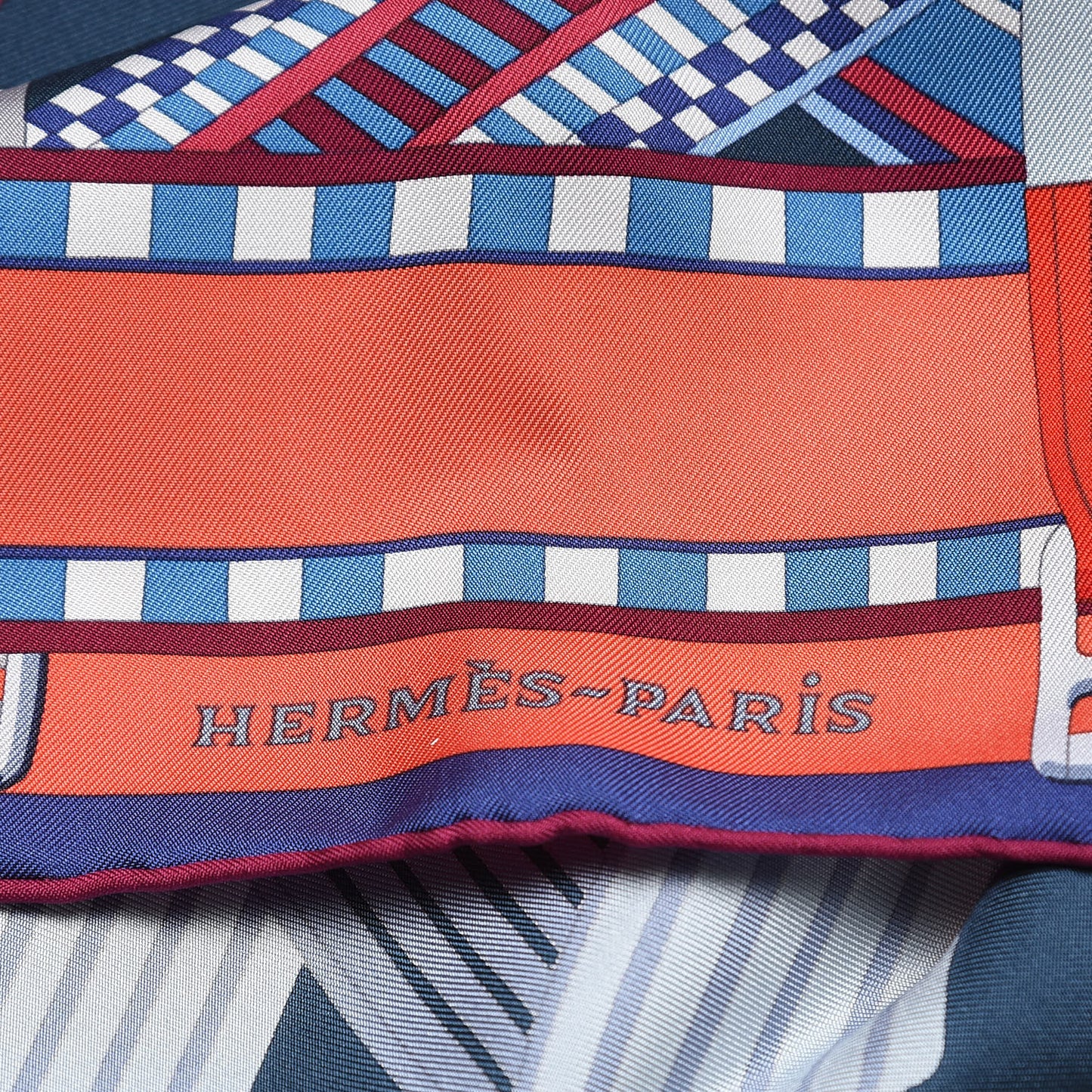 Silk Sangles En Zigzag Scarf 90 Ardoise Rouge Gris Bleuete