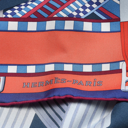 Hermes Silk Sangles En Zigzag Scarf 90 Ardoise Rouge Gris Bleuete 6 of 7